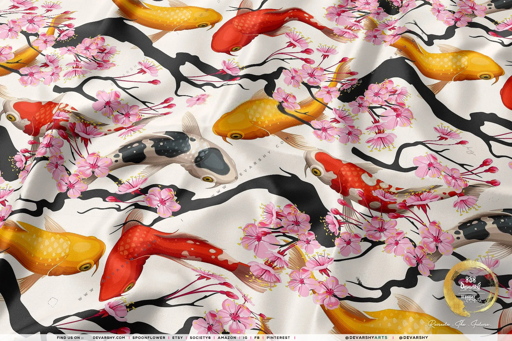 KOI FISH Upholstery Fabric 3meters 9 Designs & 12 Furnishing Fabrics Colorful Fish Fabric By the Yard  | 049