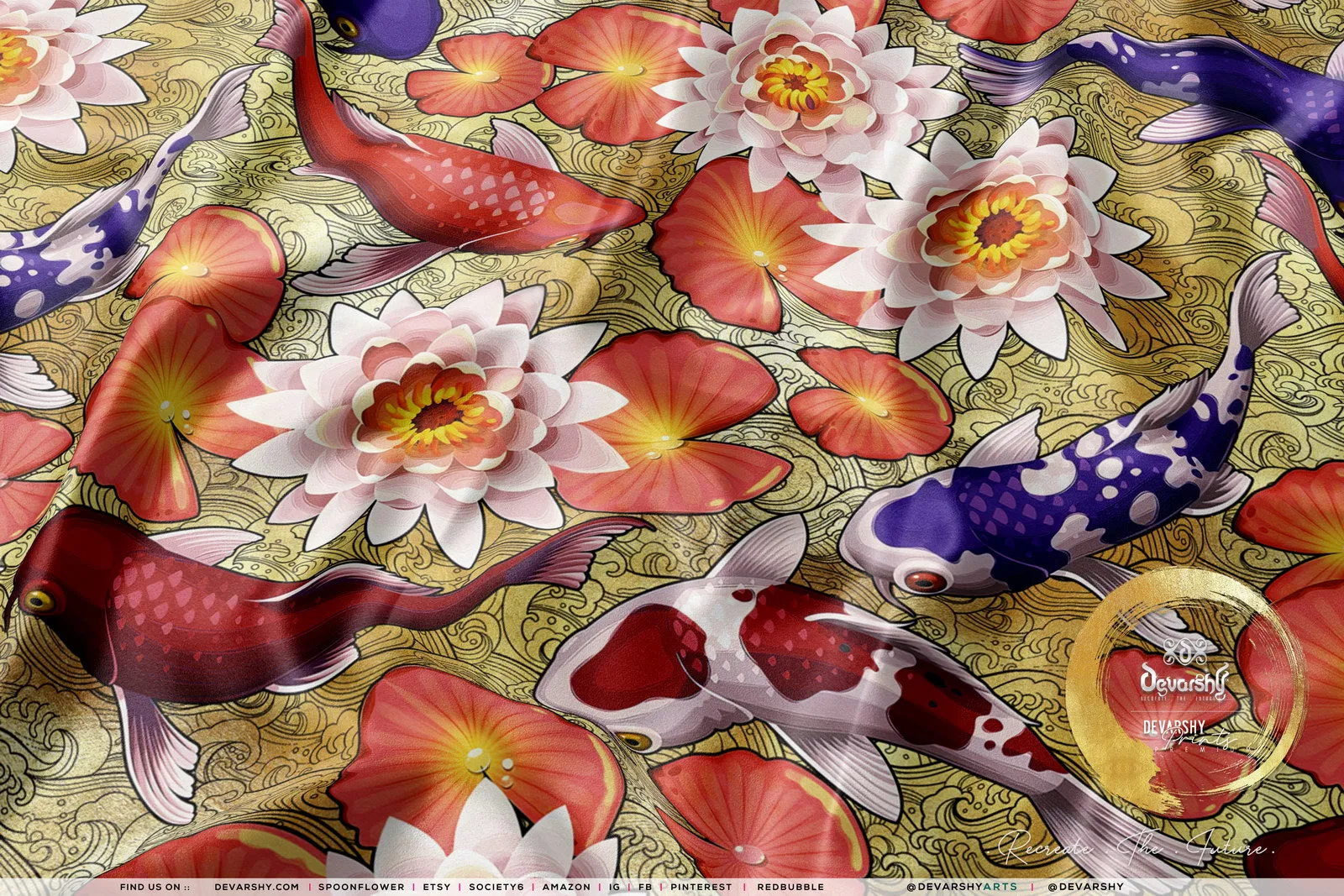 KOI FISH Upholstery Fabric 3meters 9 Designs & 12 Furnishing Fabrics Colorful Fish Fabric By the Yard  | 049