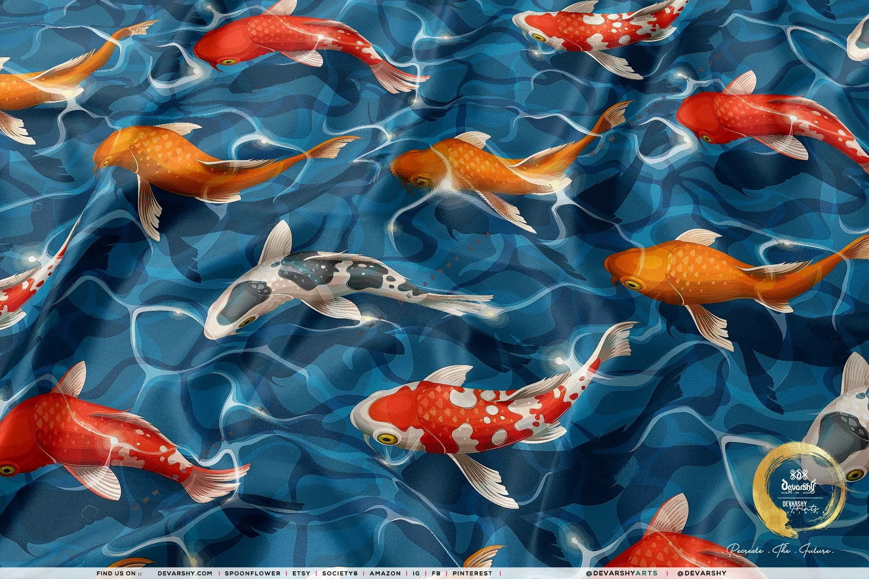 KOI FISH Upholstery Fabric 3meters 9 Designs & 12 Furnishing Fabrics Colorful Fish Fabric By the Yard  | 049