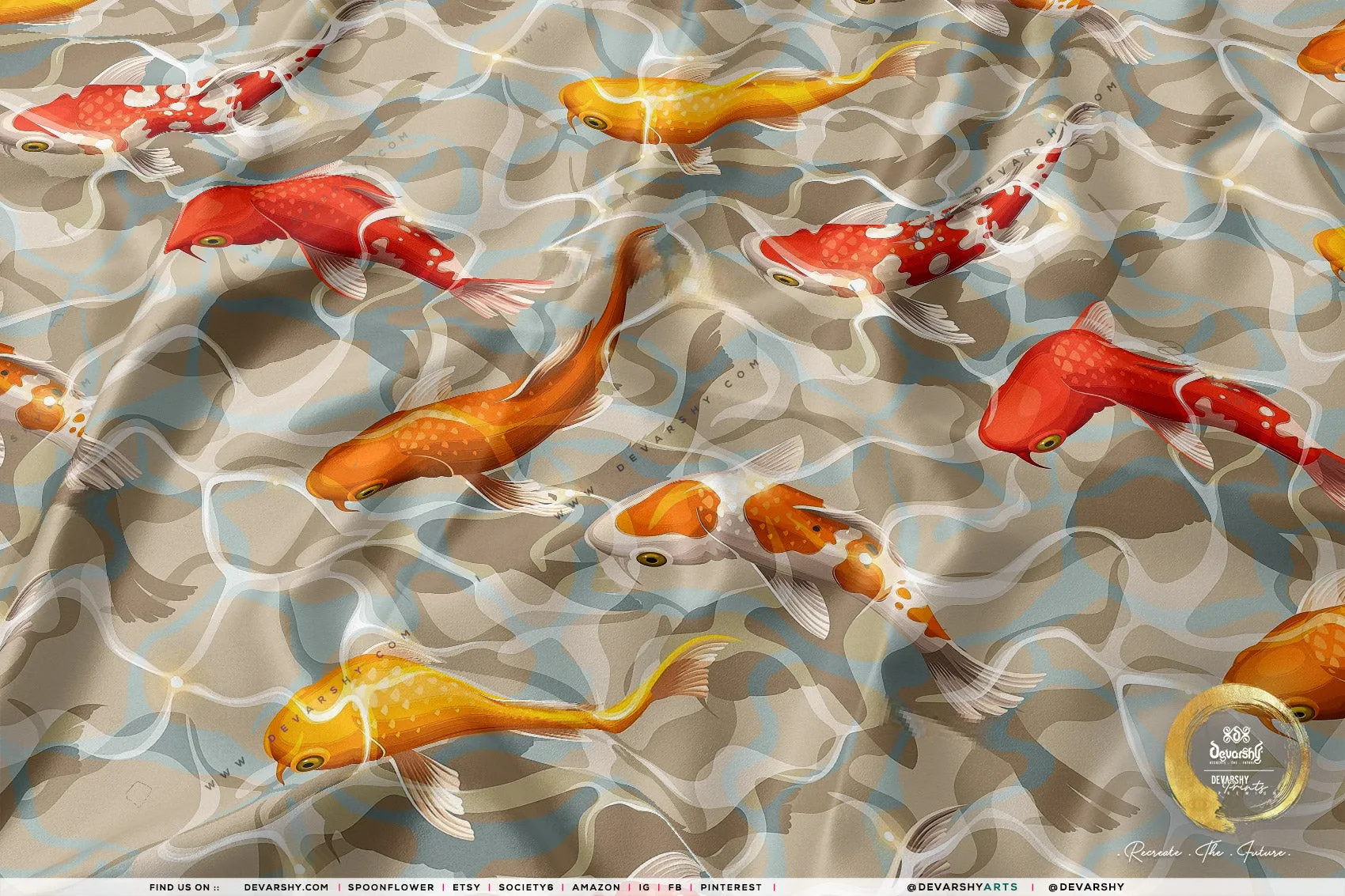 KOI FISH Upholstery Fabric 3meters 9 Designs & 12 Furnishing Fabrics Colorful Fish Fabric By the Yard  | 049