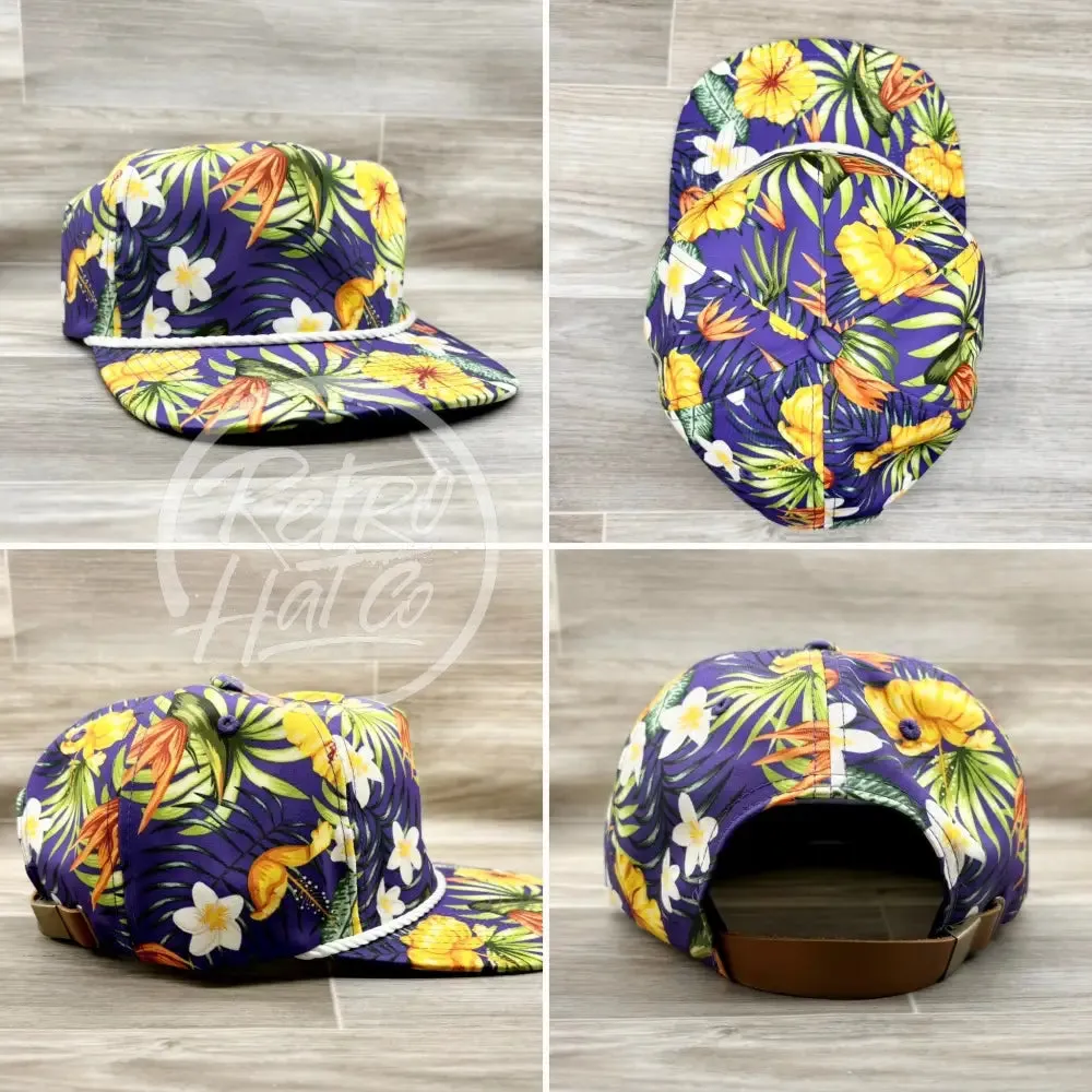 Las Vegas on Purple Hawaiian Retro Rope Hat w/Leather Strap Back