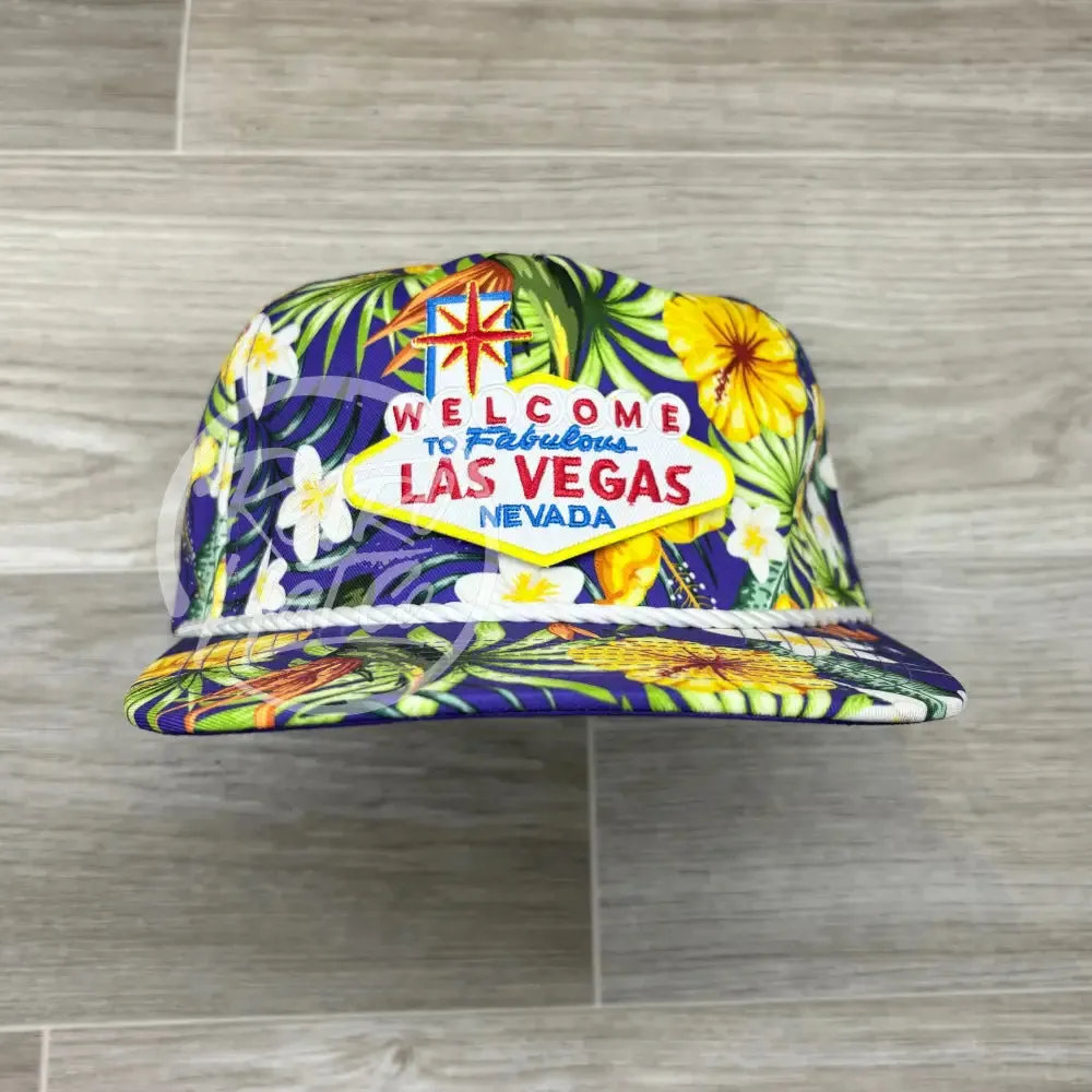 Las Vegas on Purple Hawaiian Retro Rope Hat w/Leather Strap Back