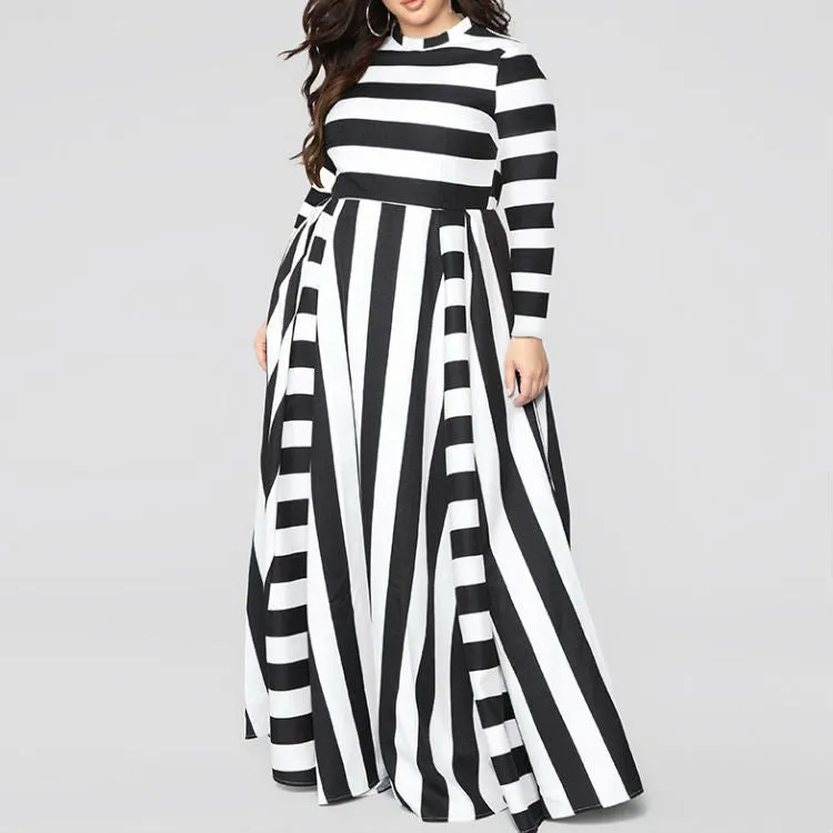 Loose Women''s Dress Plus Size Striped Woman''s Dress