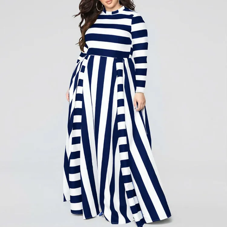 Loose Women''s Dress Plus Size Striped Woman''s Dress