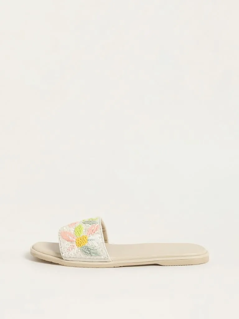 LUNA BLU Ivory Embroidered Sandals