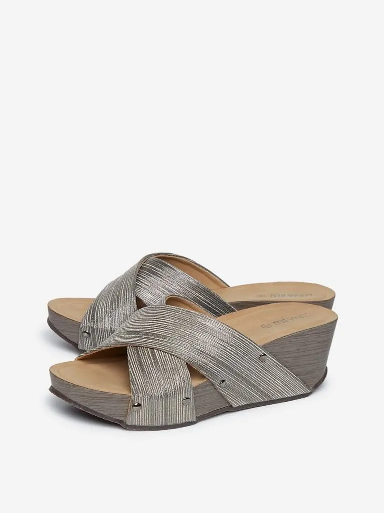 LUNA BLU Silver Criss-Cross Wedge-Heeled Sandals