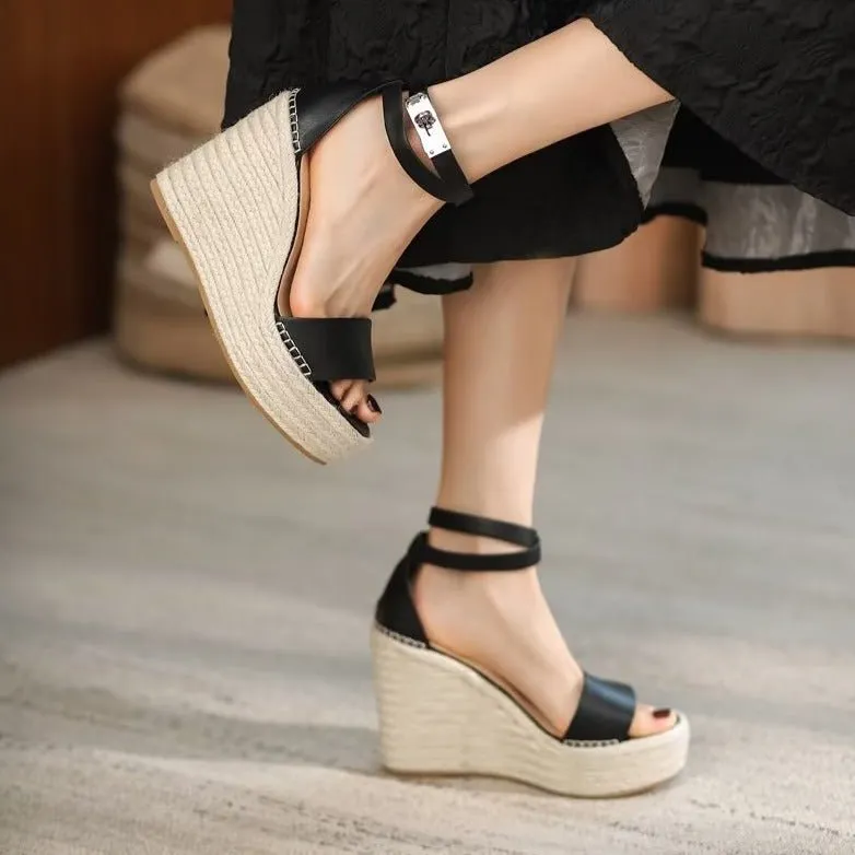 Luxe Chic Cowskin Leather Platform Heels