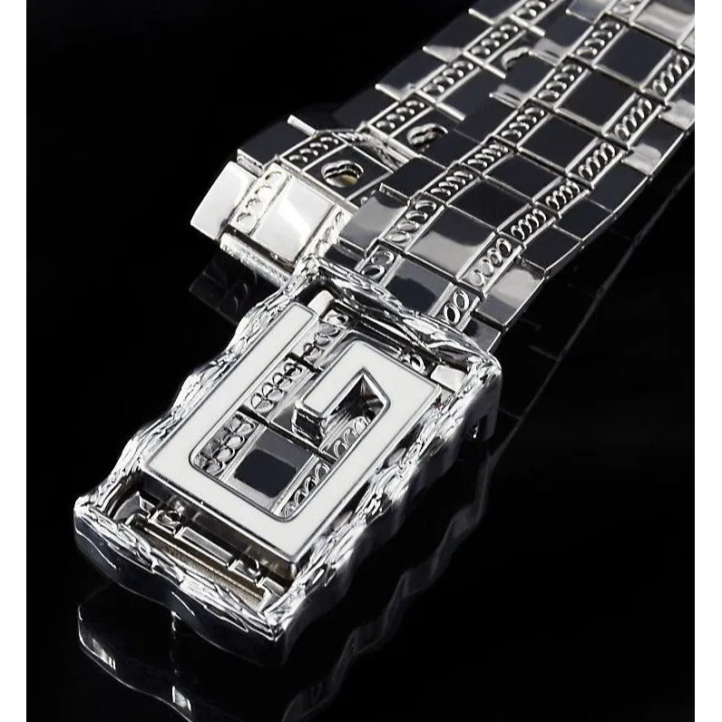 LuxeMetal Exotic Texture Steel Buckle Belt