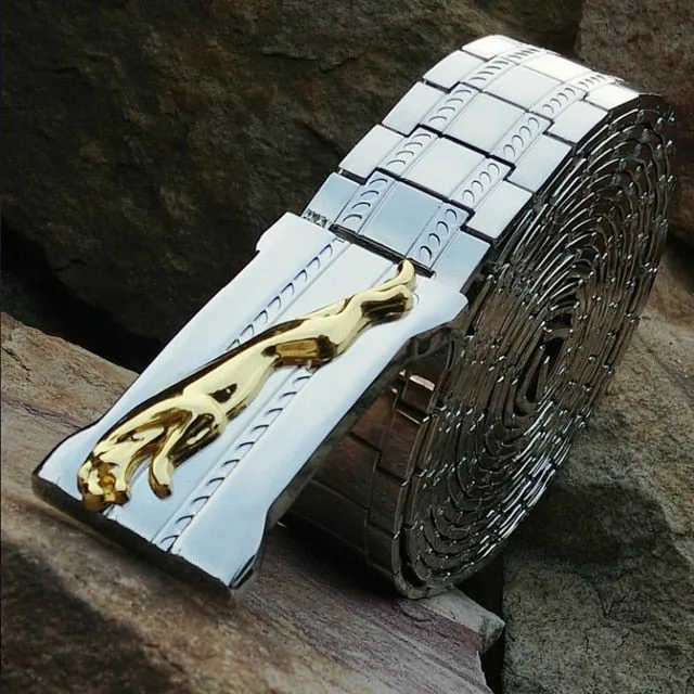 LuxeMetal Exotic Texture Steel Buckle Belt