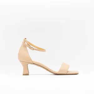 Mid-Heeled Beige Leather Sandals