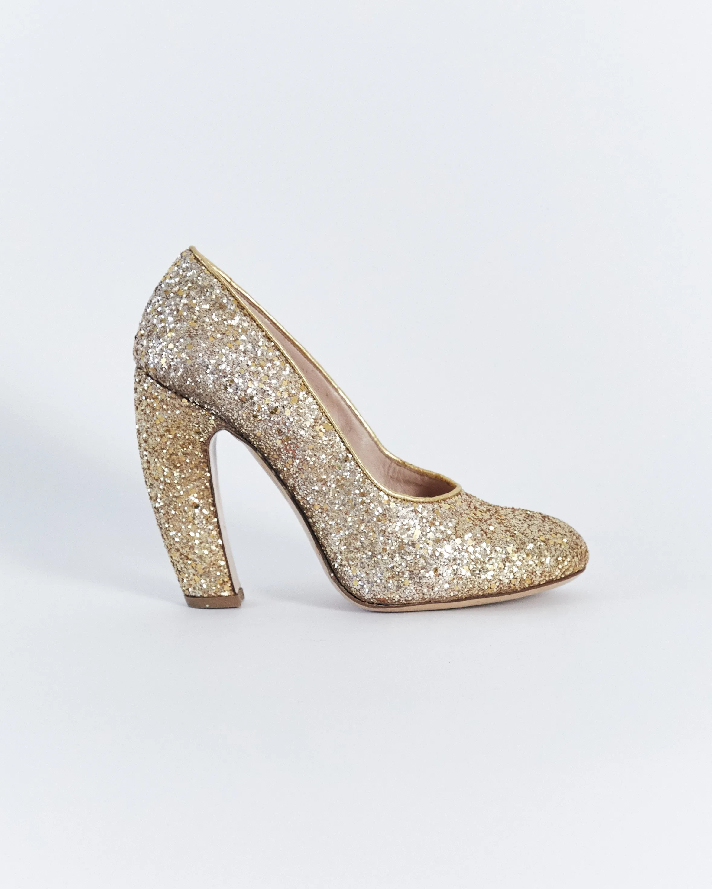 Miu Miu glitter curved heel pumps, gold, 37