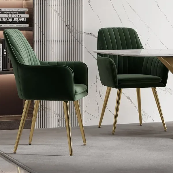 Modern Dining Chair Green Velvet Upholstered Dining Chairs With Arms