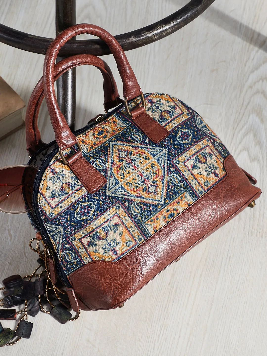 Mona B Kilim Inspired Canvas Handbag for Women | Stylish Vintage Shoulder Bags for Women: Chocolate