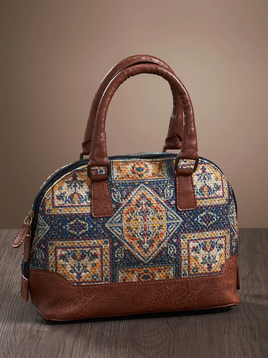 Mona B Kilim Inspired Canvas Handbag for Women | Stylish Vintage Shoulder Bags for Women: Chocolate