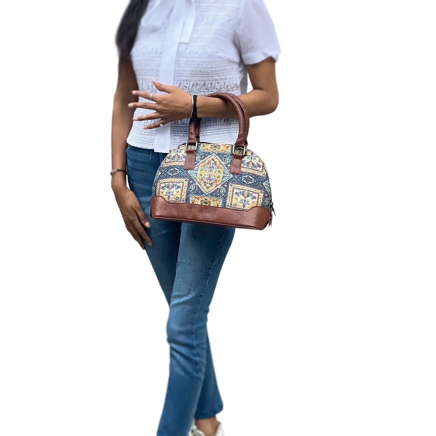 Mona B Kilim Inspired Canvas Handbag for Women | Stylish Vintage Shoulder Bags for Women: Chocolate