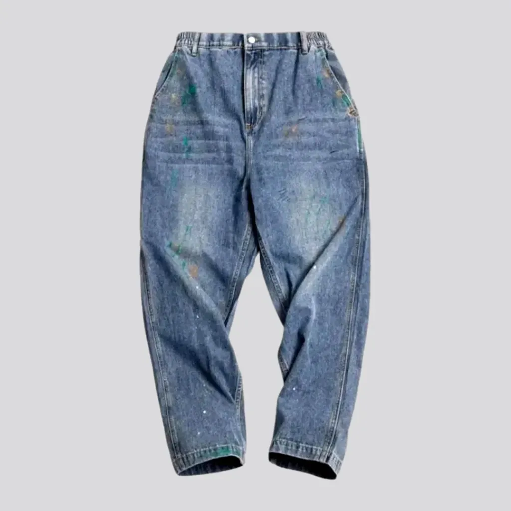 Paint splattered mid rise men's jeans