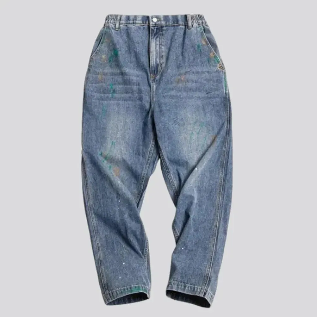 Paint splattered mid rise men's jeans