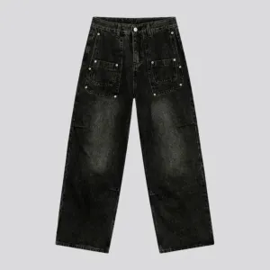 Sanded boho style baggy men's jeans