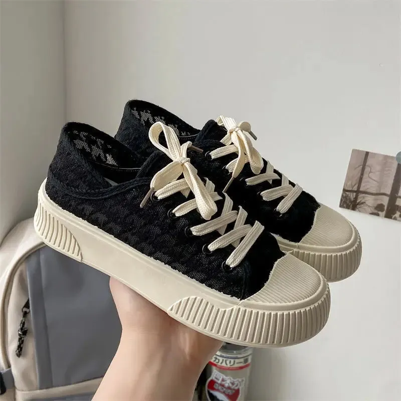 TAVIMART  -  Black Autumn Fashion Women's Shoes Trend Cute Chunky Casual Woman Shoe Flat Low Spring Comfortable and Elegant Canvas Hit