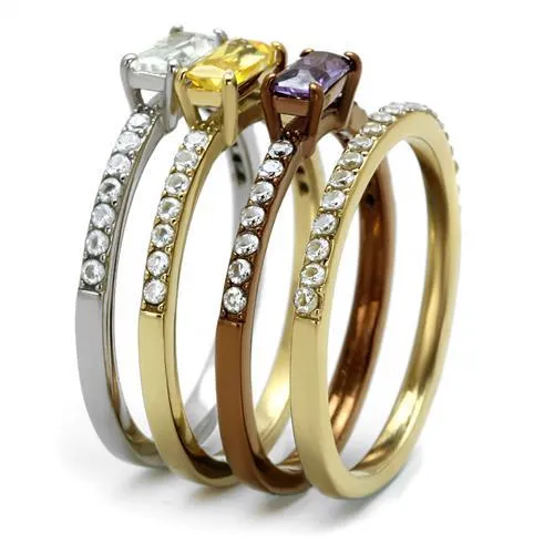 Three Tone IPÃ¯Â¼Ë†IP Gold & IP Light coffee & High Polished) Stainless Steel Ring with AAA Grade CZ in Multi Color for Women Style TK2960