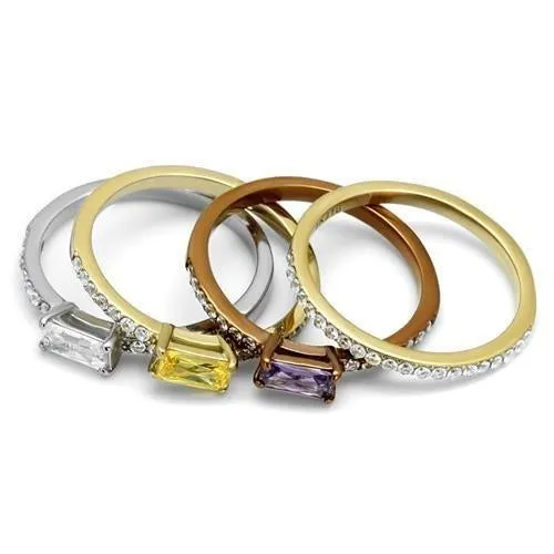 Three Tone IPÃ¯Â¼Ë†IP Gold & IP Light coffee & High Polished) Stainless Steel Ring with AAA Grade CZ in Multi Color for Women Style TK2960