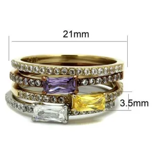 Three Tone IPÃ¯Â¼Ë†IP Gold & IP Light coffee & High Polished) Stainless Steel Ring with AAA Grade CZ in Multi Color for Women Style TK2960