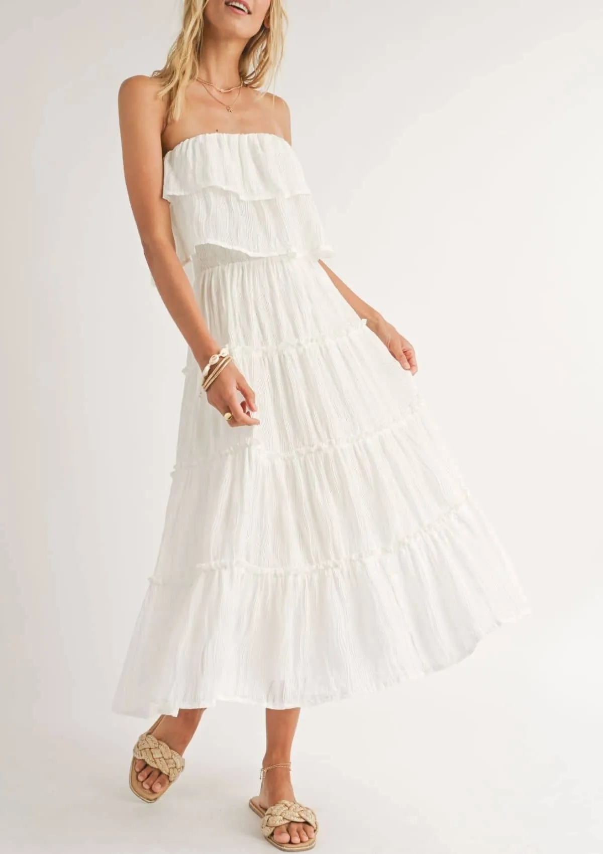 Tube Ruffle Tier Dress - White