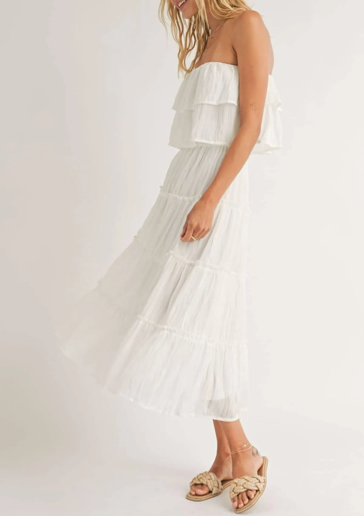 Tube Ruffle Tier Dress - White