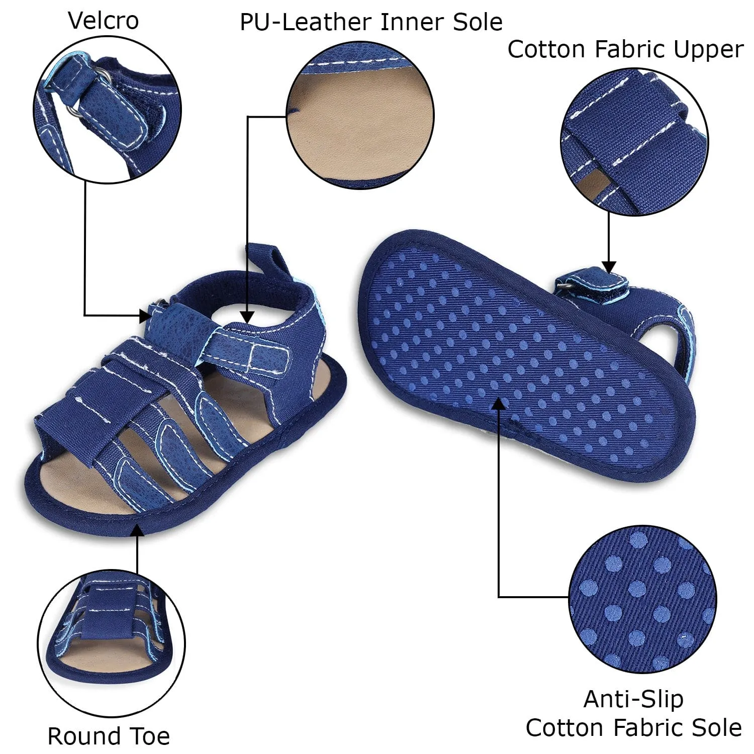 Velcro Hook-Loop Premium Anti-Slip Sandal Booties - Blue