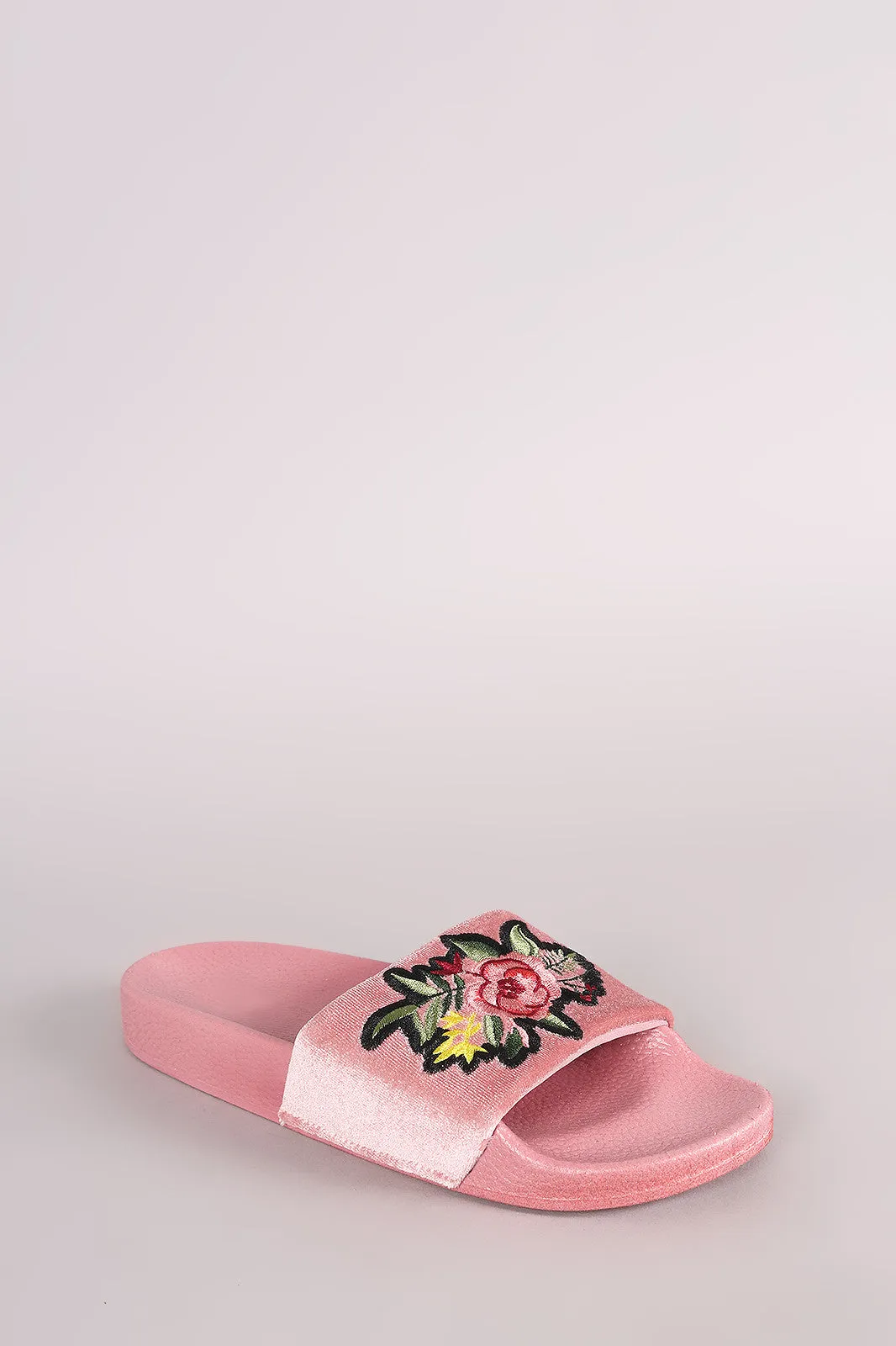 Velvet Embroidered Floral Slide Sandal