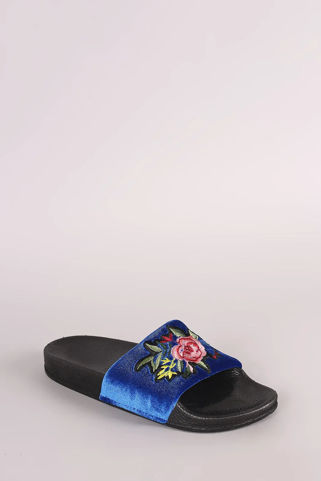 Velvet Embroidered Floral Slide Sandal