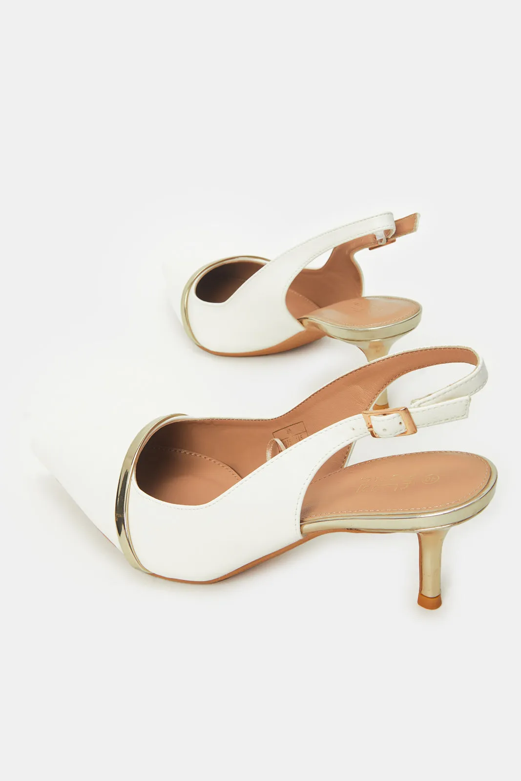 Women White And Gold Sling Backs