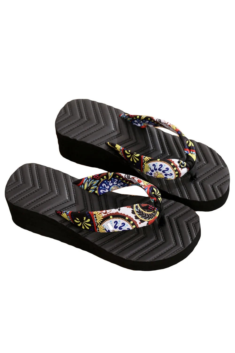 Women's Platform Flip Flop Holiday Vibe Print Wedge Summer Slippers