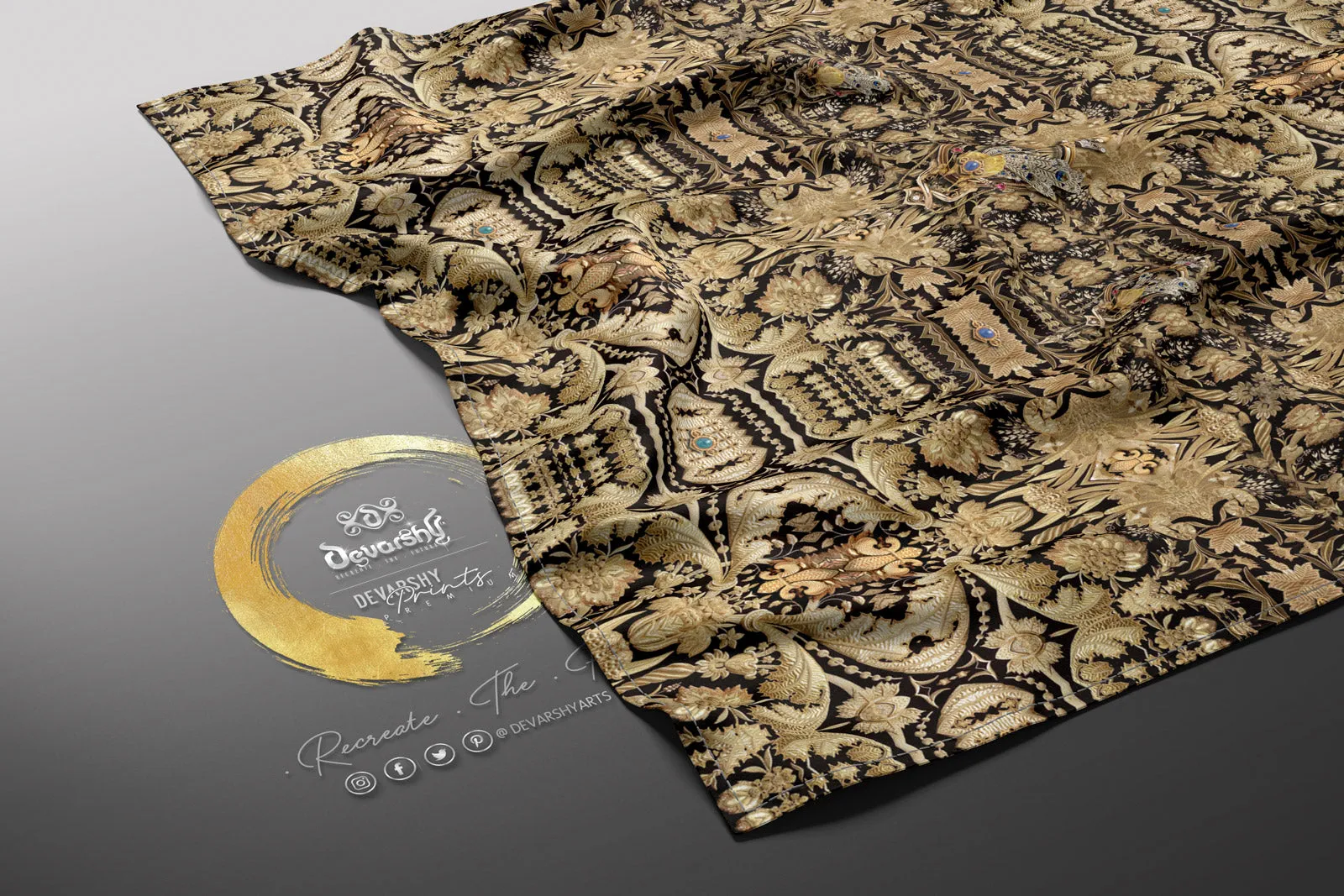 Zardouzi Print Upholstery Fabric 3meters & 12 Furnishing Fabrics Gold Embroidery Print Fabric By the Yard  | D20059