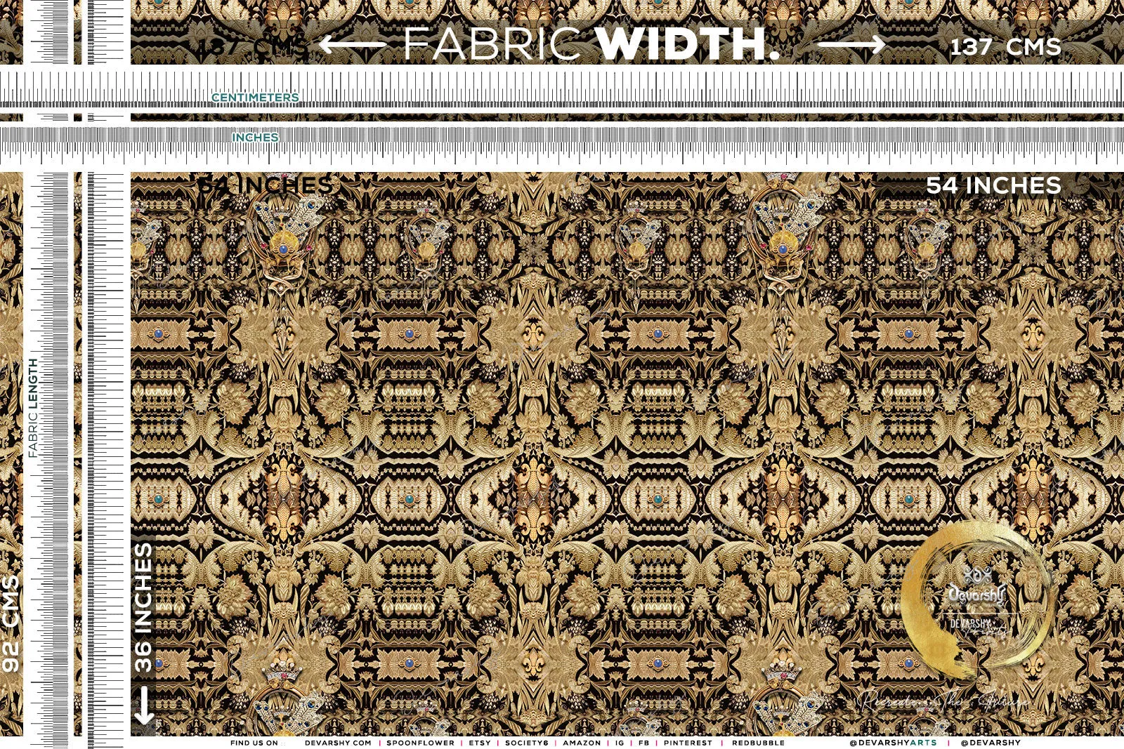 Zardouzi Print Upholstery Fabric 3meters & 12 Furnishing Fabrics Gold Embroidery Print Fabric By the Yard  | D20059