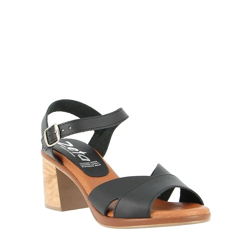 Zeta Beth Black Natural Heeled Sandal